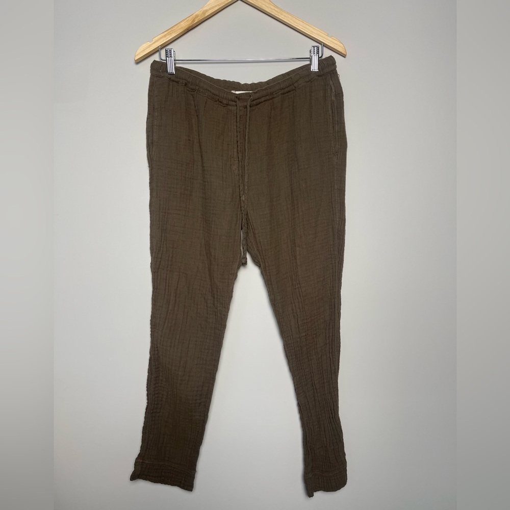XIRENA | *FLAWED* Olive Green Gauzy Cotton Pull on Drawstring Pants Large